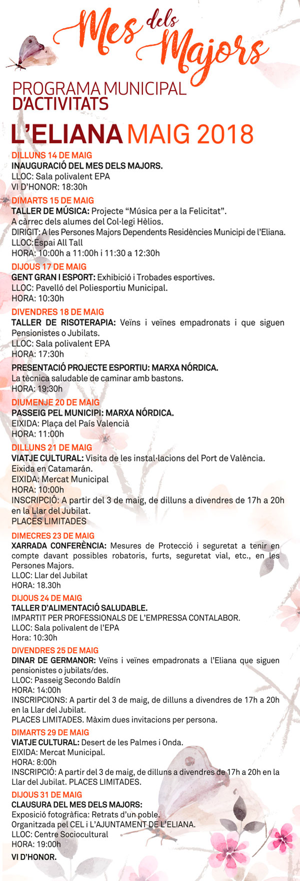 Programació del mes dels majors 2018 a l'Eliana